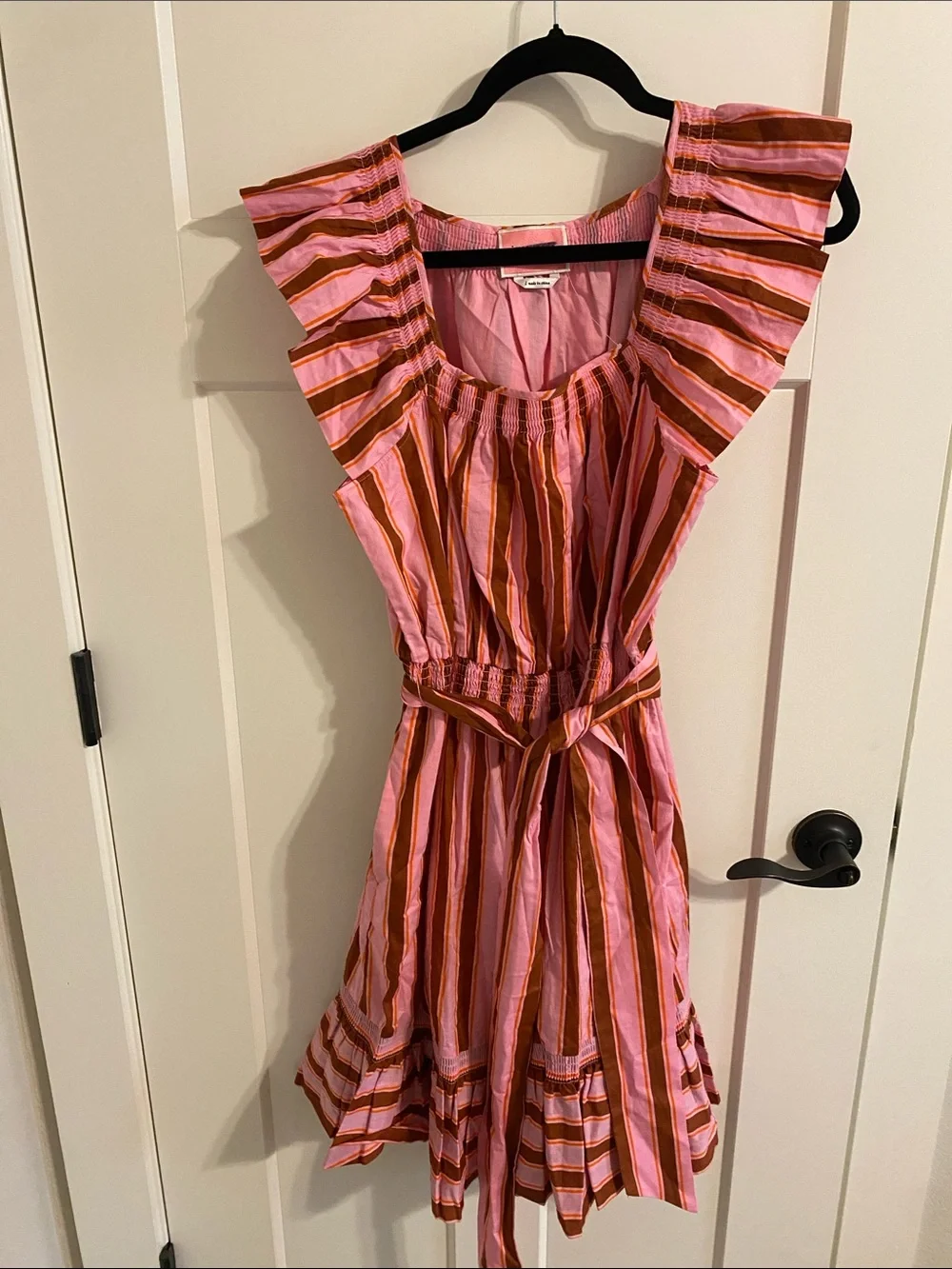 kate spade Pink and Rust Striped Ruffle Sleeve Dress